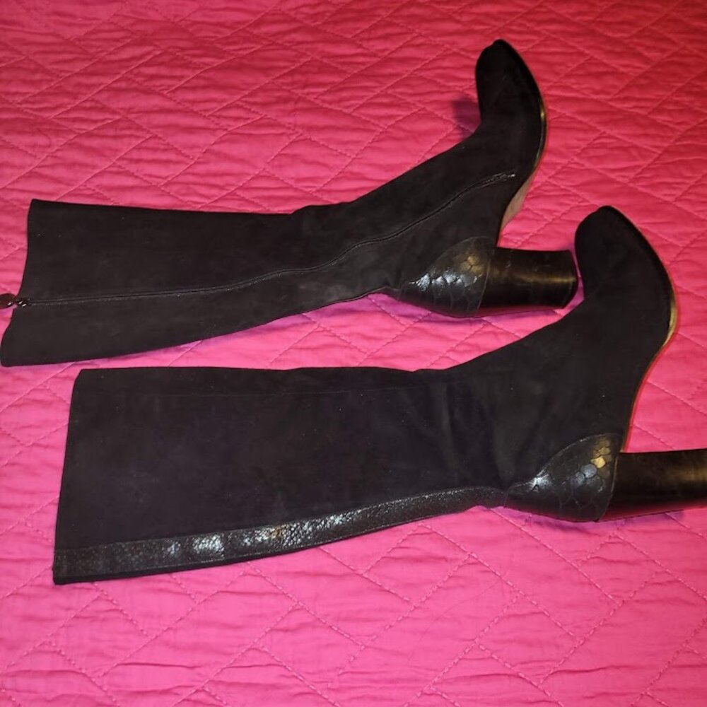 Donald J Pliner Black Suede & Python Knee-High Boots | 11M